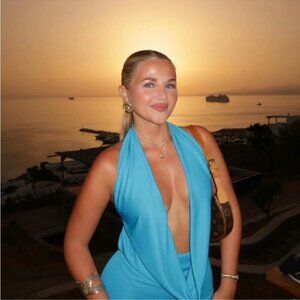 ZARA BLUE DRAPED HALTER DRESS